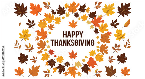 Festive Thanksgiving Celebration With Autumn Leaves Circle Design For Greeting Season