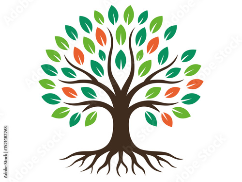 tree of life with leaves, vector illustration of a colorful tree with roots