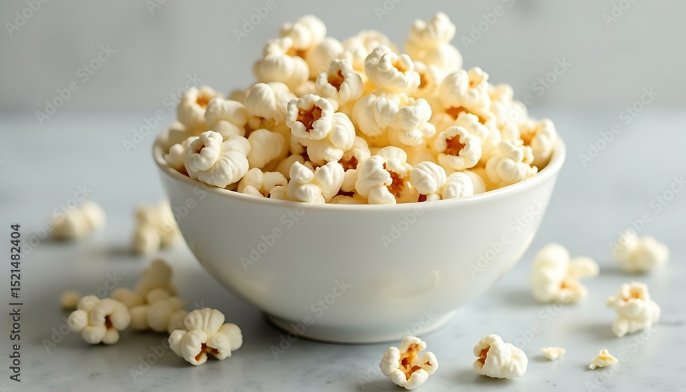 Delicious Buttery Popcorn in a White Bowl Ready to Enjoy Delicious Buttery Popcorn in a White Bowl Ready to Enjoy