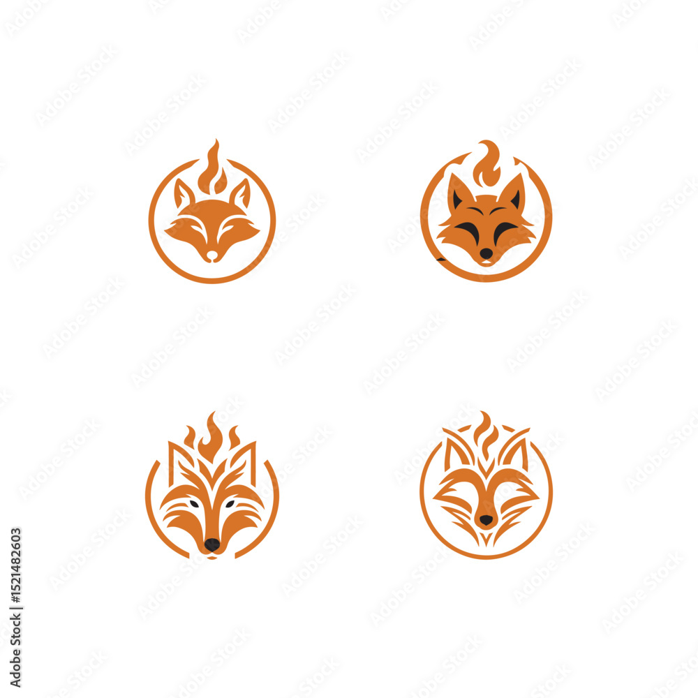 Obraz premium set collection fire fox head logo. modern animal emblem
