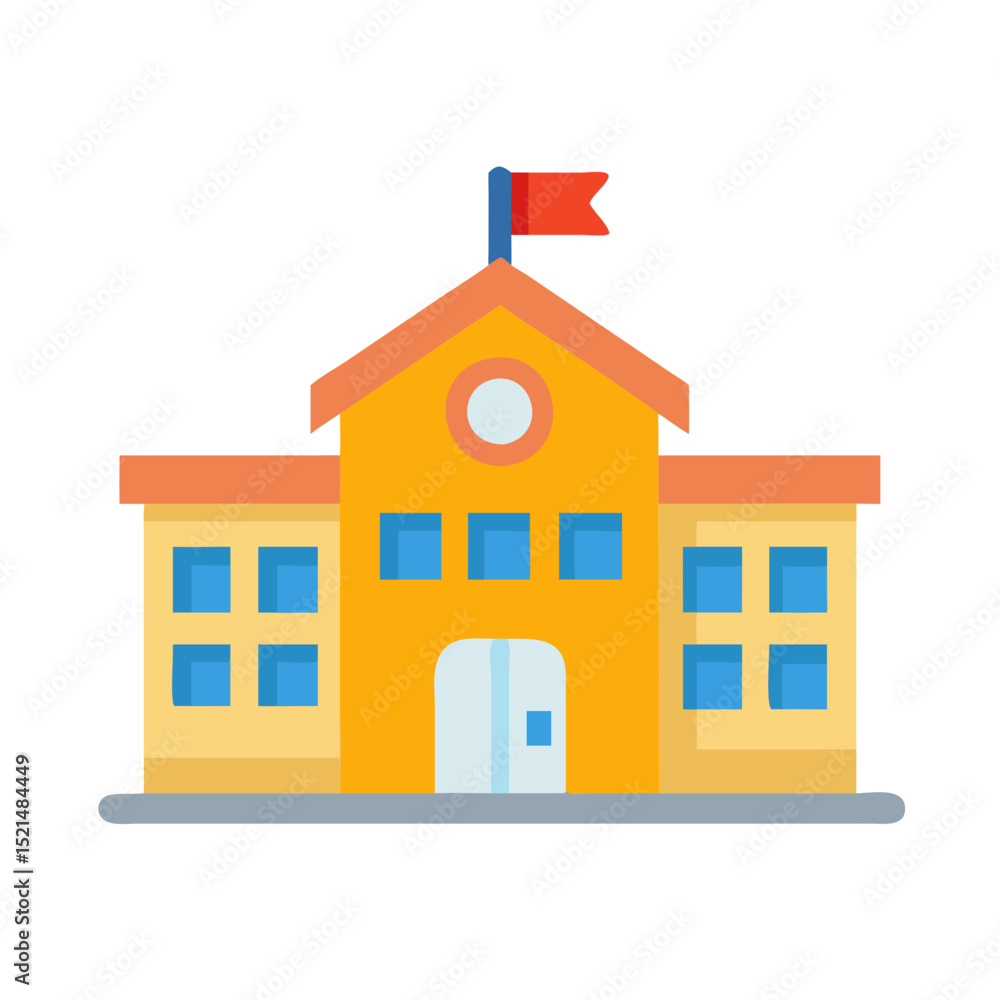 Simple flat design illustration of a school building with a flag Simple flat design illustration of a school building with a flag