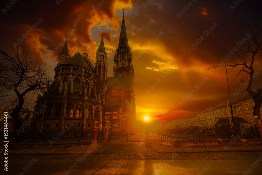 Fototapeta premium St. Olha and Elizabeth Church in Lviv at Sunset