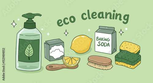 Eco-friendly cleaning concept with natural ingredients and tools vector illustration