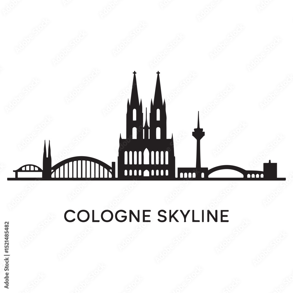 Obraz premium Cologne skyline horizontal banner. Cologne, Germany. Vector template for your design. Vector black silhouette. with white background