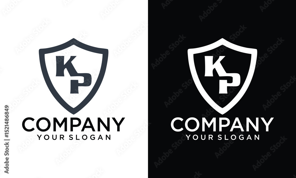 Fototapeta premium Creative Initial letter kp, pk, p, k elegant and luxury Initial with shield frame logo