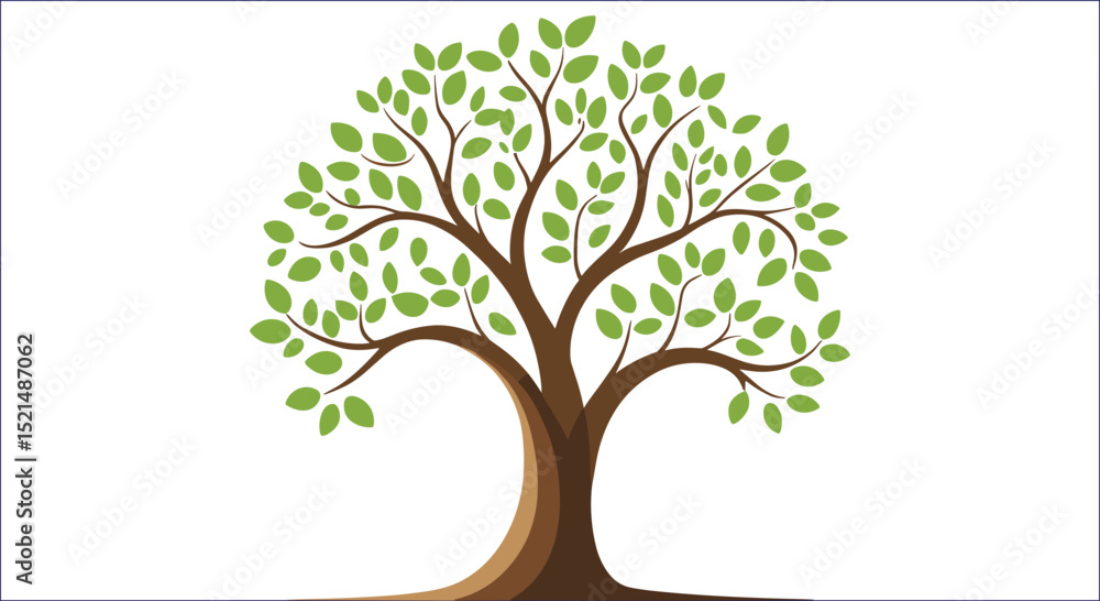 Obraz premium Stylized Vector Tree Illustration With Green Leaves