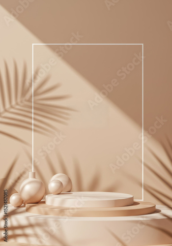 background with tropical shadows (leaves, light patterns), soft warm colors