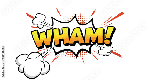Colorful cartoon comic book explosion with wham text for retro design vector illustration