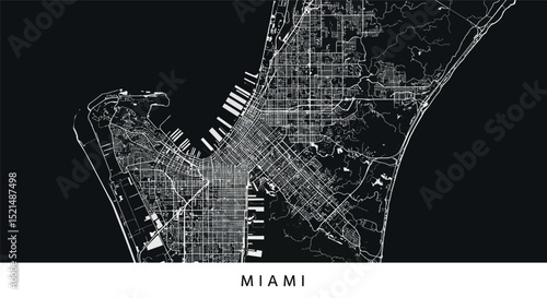 Miami city map with detailed street layout for urban planning and design vector illustration