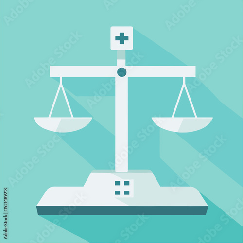 White Scales of Justice on a Turquoise Background Depicting Fairness and Legal Balance in Flat Design