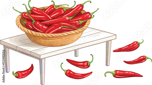 Red Chili on table in white background Vector Design