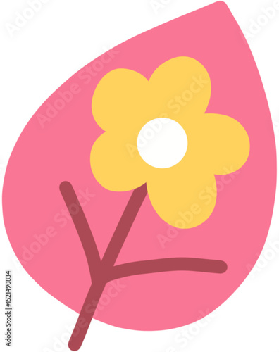 cute pink leaf with yellow flower isolated on white background