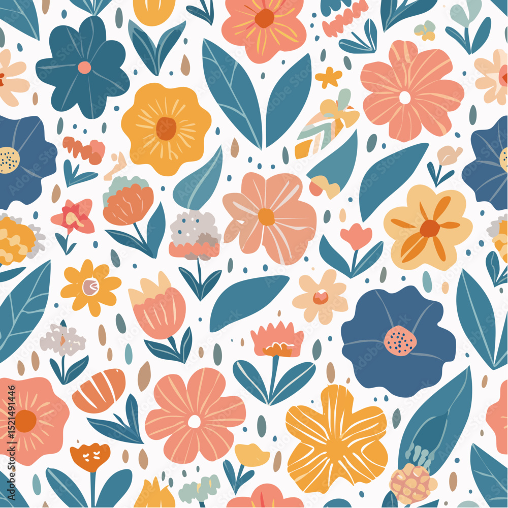 Vector seamless pattern in simple floral wavy and groovy naive style, flowers and plants, floral botanic hand drawn design templates, modern art prints, surface design Vector seamless pattern in simple floral wavy and groovy naive style, flowers and plants, floral botanic hand drawn design templates, modern art prints, surface design
