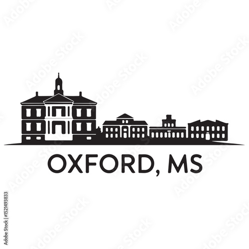Oxford, Mississippi skyline horizontal banner. Oxford, MS. Vector template for your design. Vector black silhouette. with white background