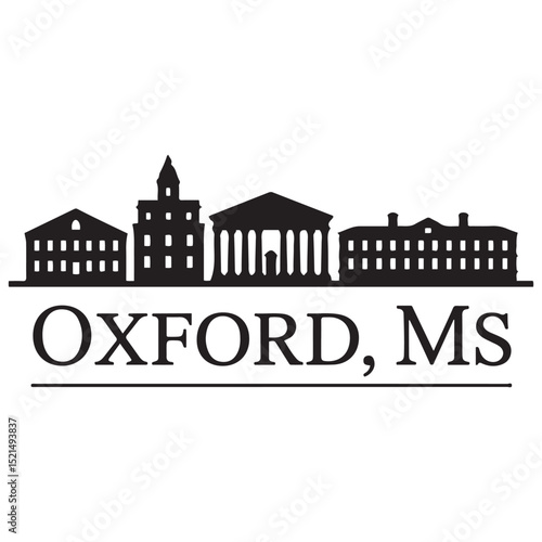 Oxford, Mississippi skyline horizontal banner. Oxford, MS. Vector template for your design. Vector black silhouette. with white background
