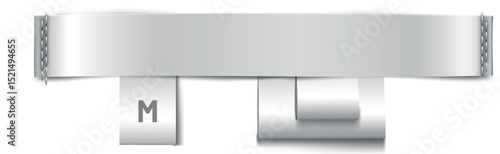 White textile label with letter "M". Realistic vector illustration.