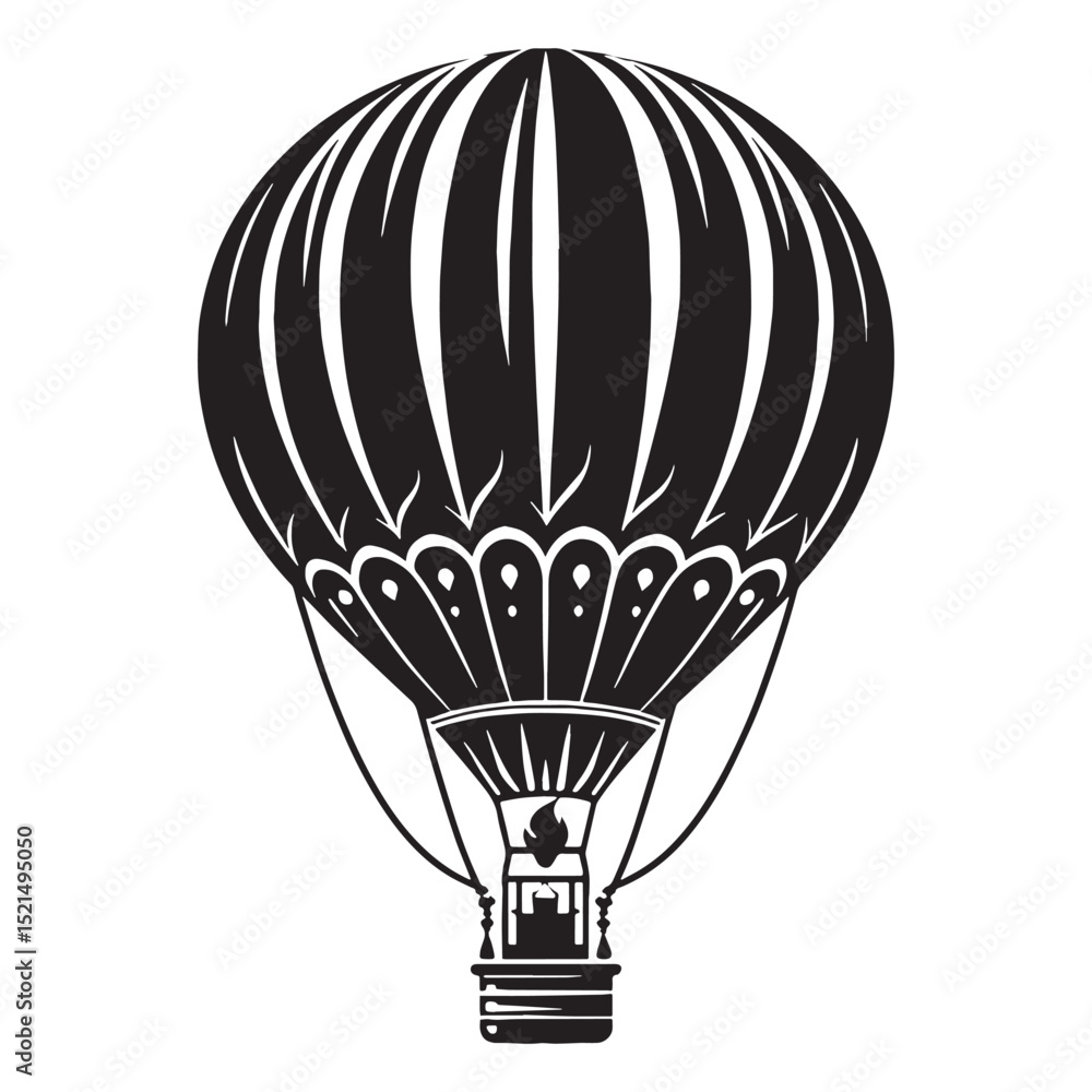 Obraz premium Floating Hot Air Balloon silhouette above clouds – Hot Air Balloon illustration – Minimalist Hot Air Balloon vector – Vehicle silhouette