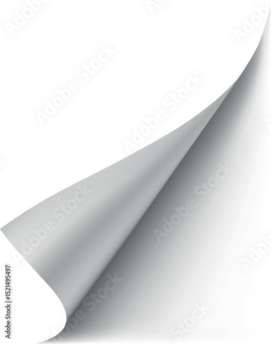 Twisted paper corner vector overlay effect, white paper page turning edge curl corner, realistic bent sheet with shadow