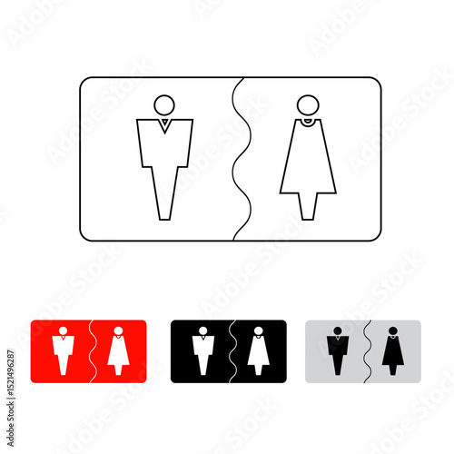 vector icon male female silhouette, line icon, black and white color using button with light white and black red color, can be used for toilet marker