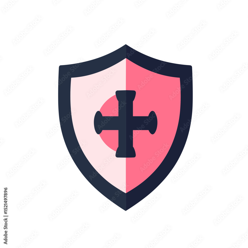 Pink Shield with a Black Cross Insignia Depicting Protection and Security on White Background Pink Shield with a Black Cross Insignia Depicting Protection and Security on White Background