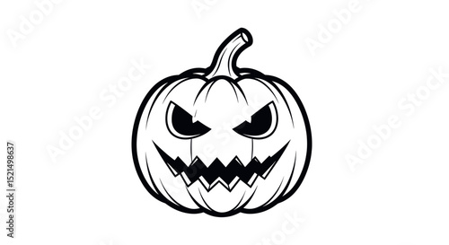 Scary Halloween Pumpkin With Menacing Face Carved In Deep Shadows Creating An Eerie Atmosphere