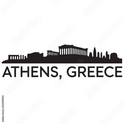 Athens skyline horizontal banner. Athens, Greece. Vector template for your design. Vector black silhouette. with white background
