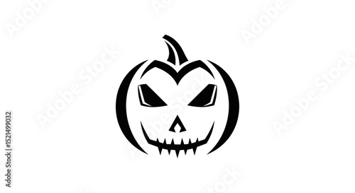 Stylized Black Silhouette of a Sinister Pumpkin Icon Vector Isolated on Transparent Background