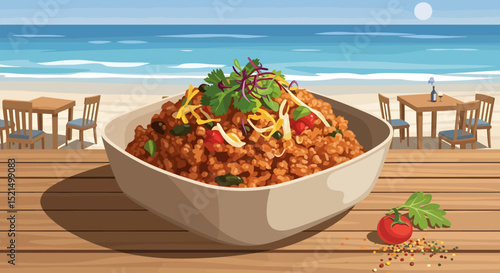 Beachside Bowl of Zesty Quinoa with Cilantro and Tomato Garnish