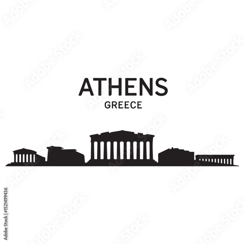 Athens skyline horizontal banner. Athens, Greece. Vector template for your design. Vector black silhouette. with white background