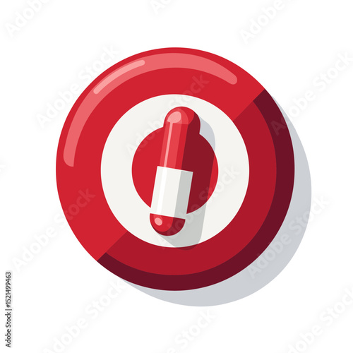 Red and White Medicine Capsule on Round Target Shape Isolated on White Background Represents Pharmaceutical Cure