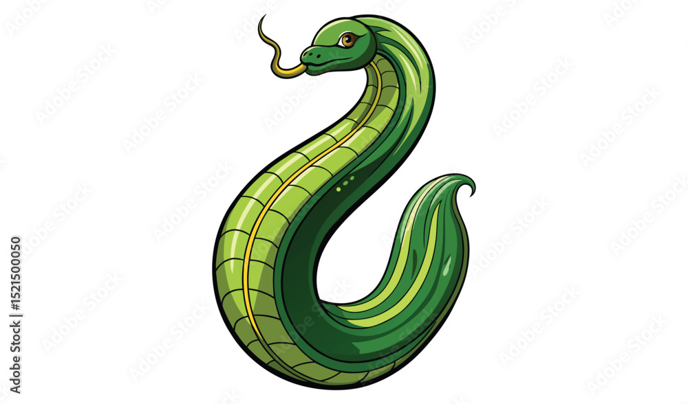 Naklejka premium Green stylized snake isolated on white background