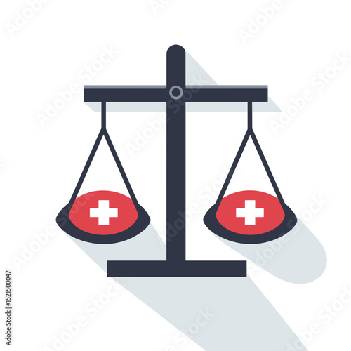 Scales of Justice Balancing Medical Symbols Flat Design Illustration on White Background
