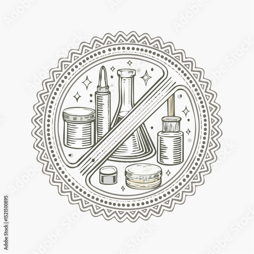 Vector line design element, badge and icon for food and cosmetics packaging in mono linear style - paraben free