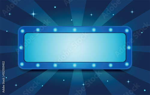 Vector illustration of a glowing sign, signboard with space for text in a bright blue palette. Use for designing victories, icons, awards, competitions, shows and holiday announcements