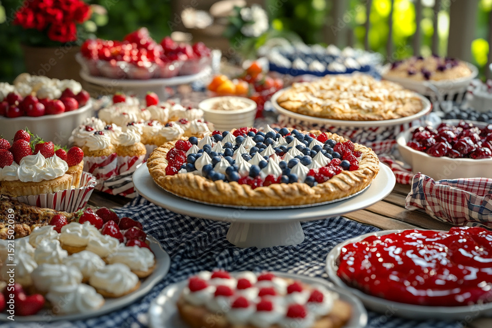 Fototapeta premium Patriotic Pie and Dessert Display Red, White, and Blue Treats for Celebration