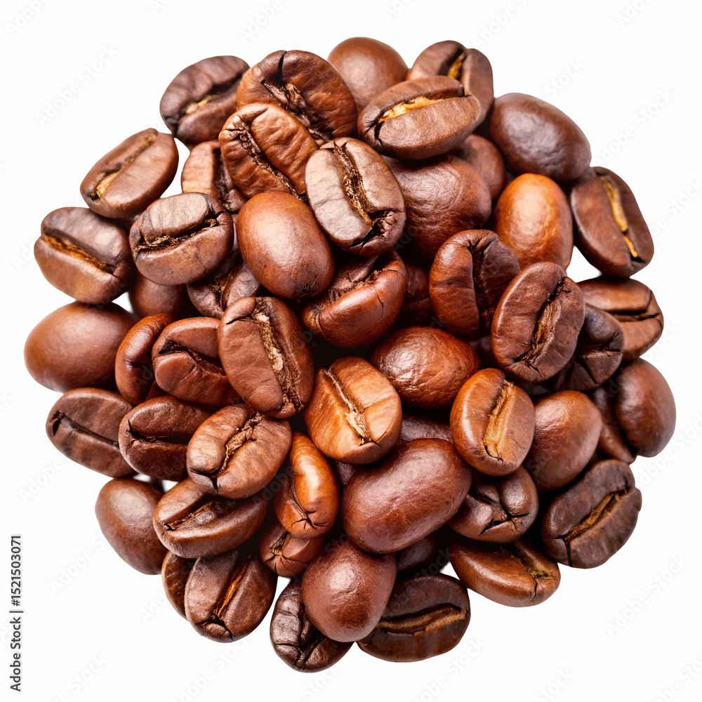 Naklejka premium Heap of roasted coffee beans on white background perfect for food and drink concepts