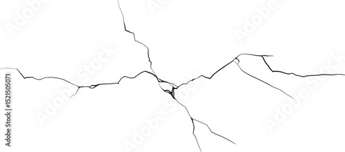 Cracked wall. Damage surface crack and fissure in ground, concrete, crevices from disaster silhouette breaks on land surface from earthquake isolated on white background. Broken ground