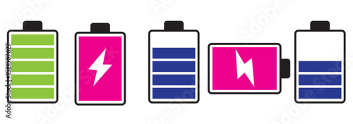 Smartphone charging battery icon set. battery level indicator icons. battery charge levels. Concept power, energy, low , full, empty sign