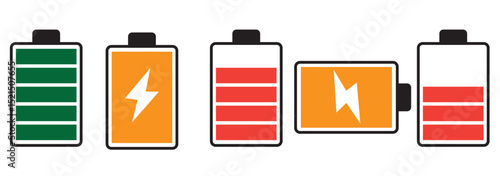 Smartphone charging battery icon set. battery level indicator icons. battery charge levels. Concept power, energy, low , full, empty sign