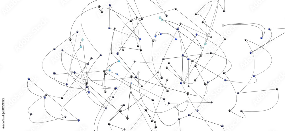Obraz premium Complex network visualization,nodes and connections. Ideal for tech, data, or AI concepts.