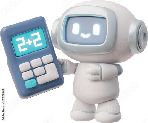 3d Cute cartoon robot holding calculator. Education chat bot.