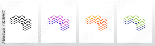 Squares Cubes Blocks Outlines Stacked Letter Initial Logo Design M