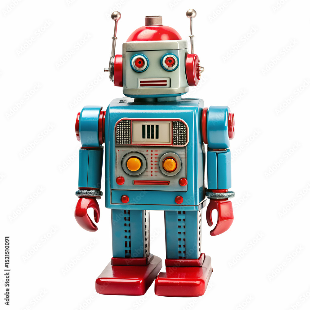 Fototapeta premium Vintage toy robot with retro design on white background for creative projects
