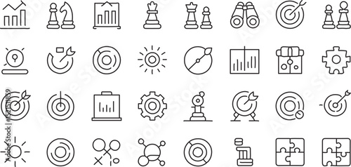Strategic planning and business solutions icons set