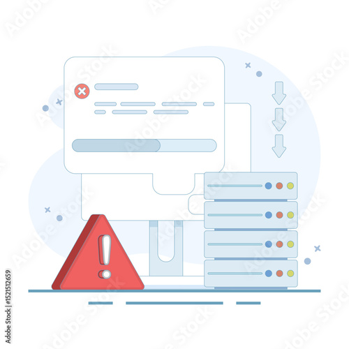 Server errors and failures. Poor Hosting Quality. Server Downtime. Traffic Flood, and DNS Issues. Service Disconnection. Server errors and failures. Flat illustration on background.