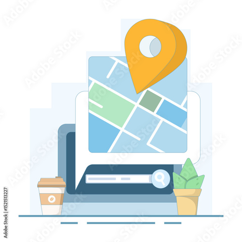Tracing Location campaign concept. Route planning, location tracking. City travel navigation. Navigation on the map. Map device with GPS pins. Flat vector design illustration on the background.
