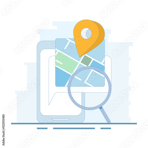 Tracing Location campaign concept. Route planning, location tracking. City travel navigation. Navigation on the map. Map device with GPS pins. Flat vector design illustration on the background.