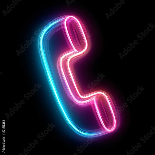 Wallpaper Mural Neon glowing retro phone handset icon in blue and pink colors on black background, perfect for tech, communication, or nightlife design Torontodigital.ca