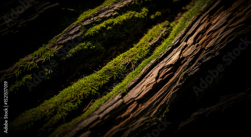 Textured Bark With Moss In Shadowy Forest Ground Natural Elements