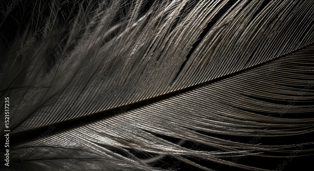 Obraz premium Elegant Feather In Macro Photography With Detailed Texture On Black Backdrop